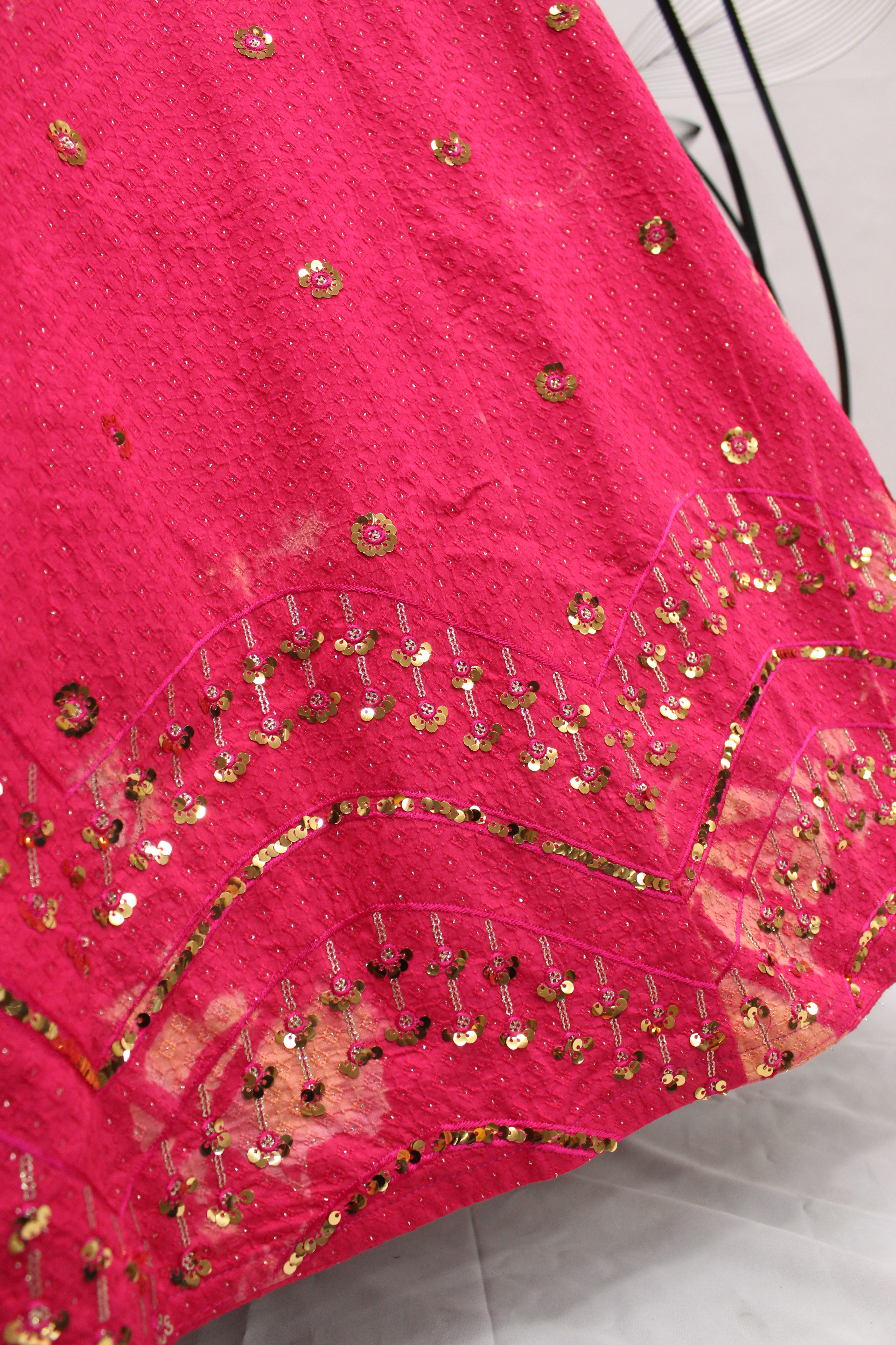 Designer dark pink anarkali style dress with golden embroidery